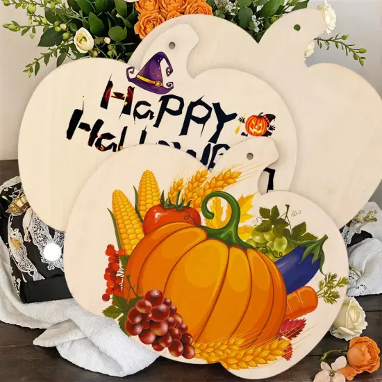 30pcs 3.5 Inches Wooden Pumpkin Cutouts Unfinished Wood Craft {5}