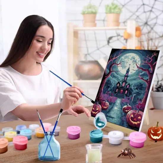 Halloween Paint by Numbers Kit - 8x12 Inch (Moon Castle Pumpkin) {5}