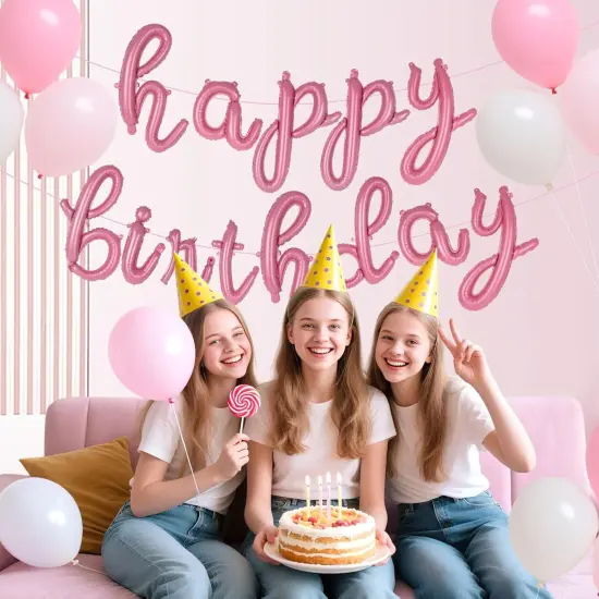 Pink Happy Birthday Balloons - Script {2}