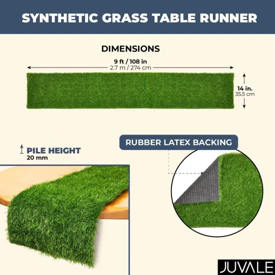 Artificial Grass Table Runner for Sports, Birthday Party Decorations, Wedding Banquet Table Setting, 14 x 108-Inches Green {4}