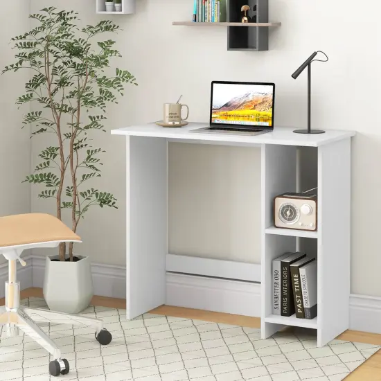 Costway Small Computer Desk with Storage Modern Writing Desk with Adjustable Shelf White/Black {2}