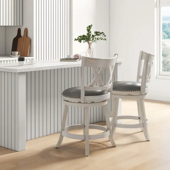 Costway 25.5'' Hand-Antiqued Bar Stool Set of 2 Swivel Counter Height 20'' Wider Seat {4}