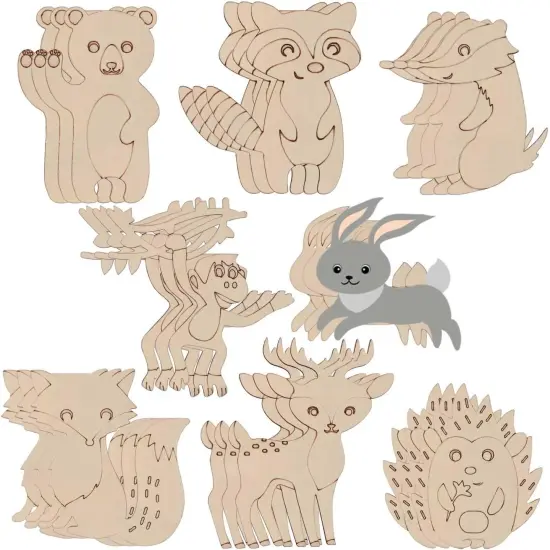 24 Pcs Wooden Crafts to Paint,Unfinished Wooden Jungle Animal Cutouts {1}