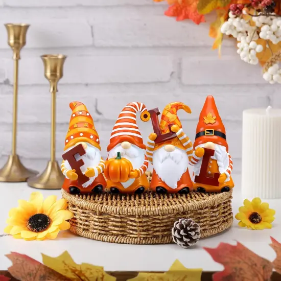 4 Pcs Fall Figurines Resin Gnome Tabletop Autumn Sculpture Decoration {2}