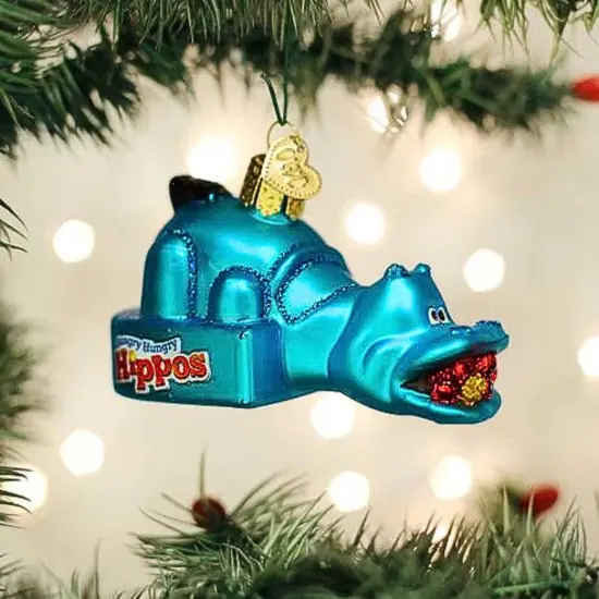 Old World Christmas 2.0 Inch Hungry Hungry Hippos Christmas Tree Ornament , Tabletop Game Blue {3}