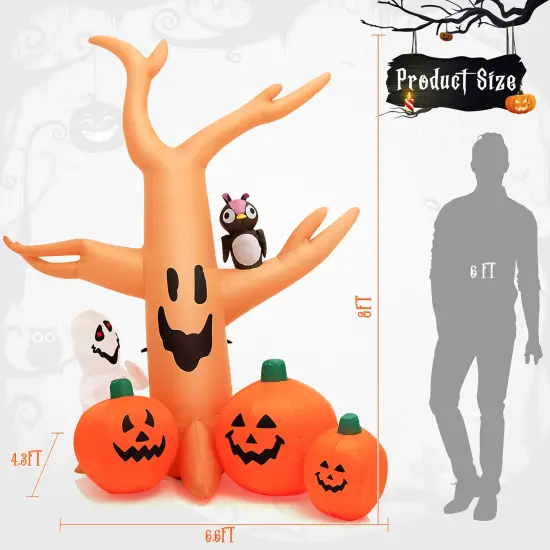 Costway 8 FT Halloween Inflatable Dead Tree w/ Pumpkins Blow up Yard Decoration {4}