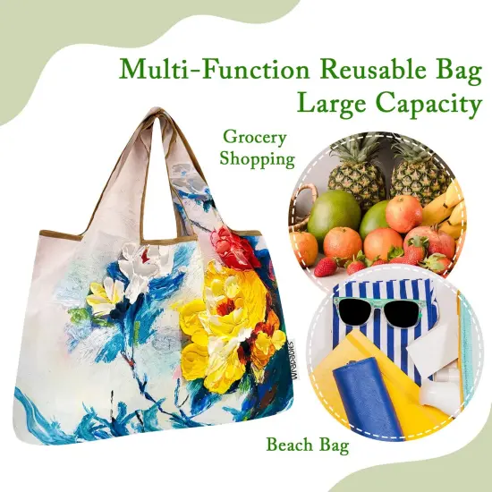 Wrapables Large Foldable Oil Painting Nylon Reusable Grocery Bag, Spring {5}