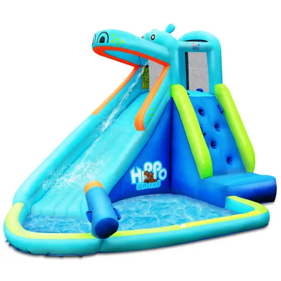 Costway Inflatable Kids Hippo Bounce House Slide Climbing Wall Splash Pool w/ Bag {1}