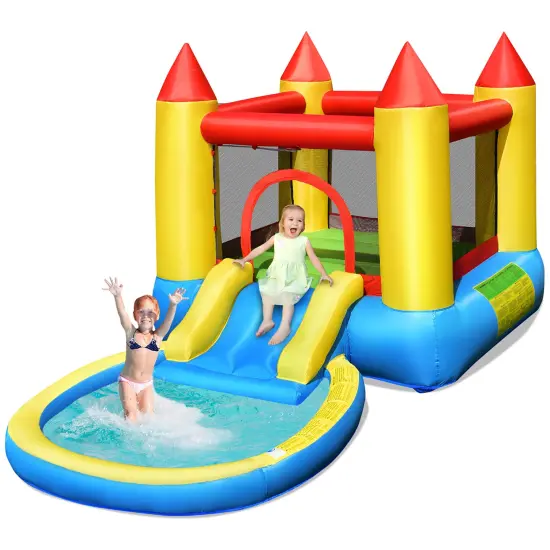 Costway Inflatable Bounce House Kids Slide Jumping Castle Pool with Balls & Bag {1}