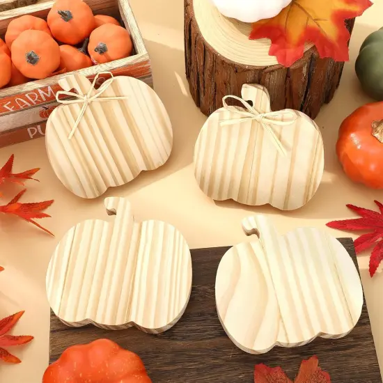 6Pcs Fall Pumpkin Wooden Sign Cutouts with Raffia Unfinished Pumpkin {3}
