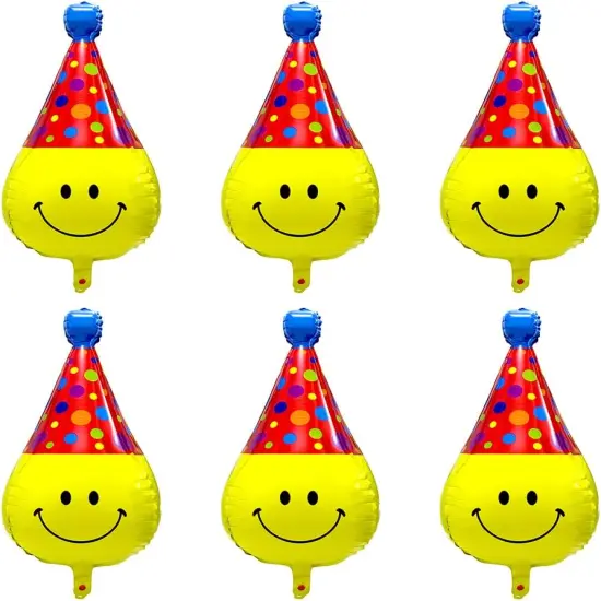 6 Pack Smile Face Balloons With Hat {5}