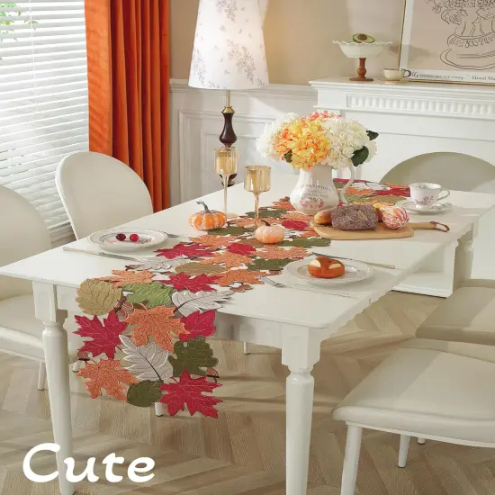 Embroidered Maple Leaf Fall Table Runner {3}