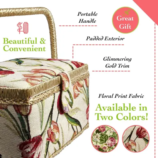 Floral Sewing Basket &ndash; Large Storage Box with Tray, Pin Cushion & Pocket {4}