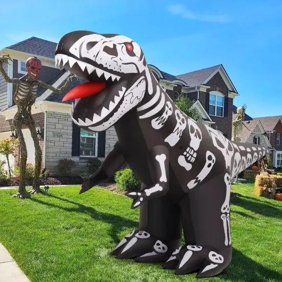 GOOSH 8 FT Long Halloween Inflatables Blow Up Dinosaur Skeleton with Built-in LEDs {2}
