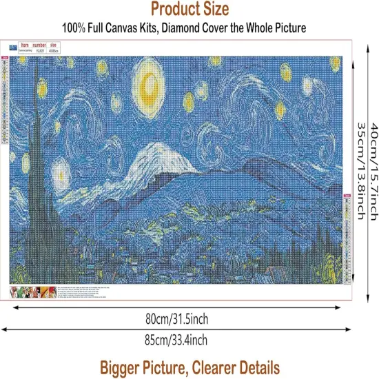 DIY 5D Full Round Diamond Painting Kits for Adults, Diamond Painting Kits Round Full Drill Diamond Art Kit Picture Craft for Home Wall Art Decor, 15.8"x33.5" (Starry Night) {2}