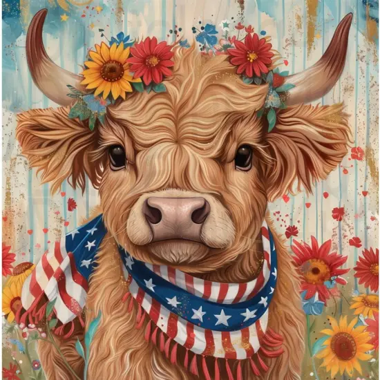 4th of July Diamond Painting Kits for Adults- 5D Diamond Art Kits Highland Cow,DIY Full Drill Independence Day Diamond Gem Art with Painting Kits for Home Wall Decor(14x14inch) {1}