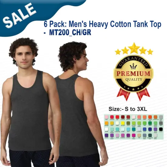 6 Pack: Men's Heavy Cotton Tank Top {3}