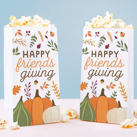 Big Dot of Happiness Fall Friends Thanksgiving Popcorn Bags, Friendsgiving Party Favor Snack Treats, Free-Standing Individual White Paper Bags - 25 Ct {1}