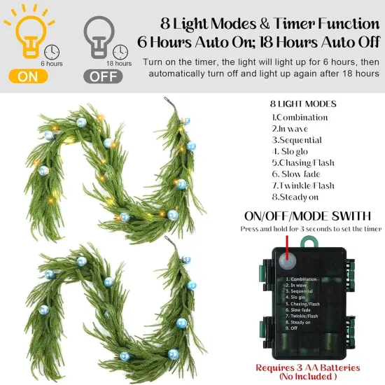 6.5ft Prelit Real Touch Christmas Norfolk Pine Garland {3}