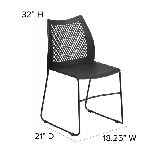 Emma and Oliver Home and Office Sled Base Stack Chair with Air-Vent Back - Guest Chair Black {5}