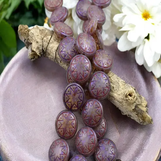 *12* 13mm Red Washed Matte Purple Over White Opal Ishtar Coin Beads {3}