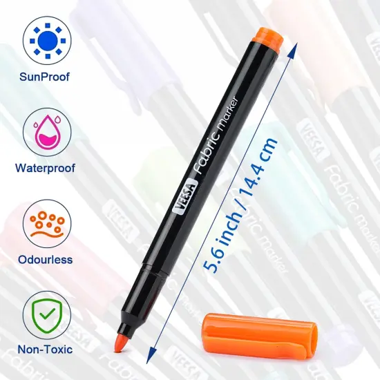 VEESA Fabric Markers, 24 Colors Permanent Fabric Paint Marker for Clothes, Fine Point Textile Marker Pen for T-Shirt Shoes, Non-Toxic & Kid Safe {6}