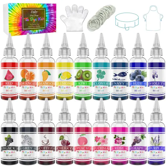 Tie Dye Kit - 18 Colors Permanent Fabric Dye with Rubber Bands, Gloves, Table Cover, Apron for Kids and Adults Tie-Dye Art - All-in-1 Textile Paint Dye for DIY Shirt, Hoodie Clothing Painting {1}