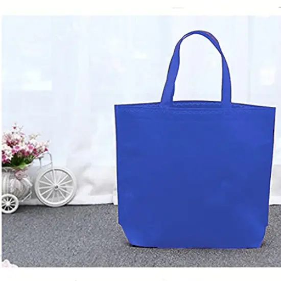 10PCS Reusable Tote Bags Travel To-Go Kicthen Dining Food Non-woven Fabric Shopping Grocery Bags with Handles (Blue) {4}