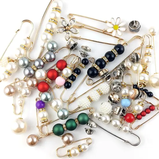 40PCS Pearl Brooch,Pant Waist Tightener Safety Pin Double Faux Pearl Brooches for Women Girls Fashion Cover Up Buttons Clothing Dresses Decoration Accessories Pant Waist Tightener Safety Pins {2}