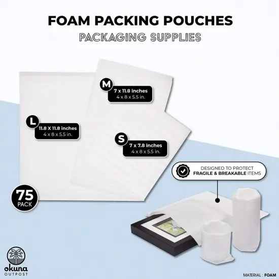 75 Pieces Foam Packing Pouches, 3-Sizes Cushion Wrap Sheets for Dishes, Glass, Moving and Shipping Supplies {4}