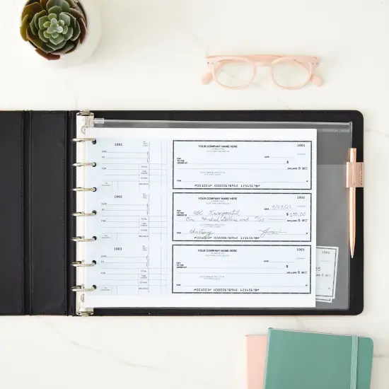 7 Ring Business Check Binder for Checkbooks Organization, Financial Records, Personal and Corporate Use, Rose Gold Faux Leather Folder for 600 Checks (14 x 10 Inches) {3}