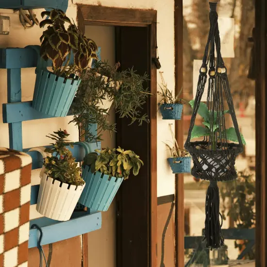 Northlight 43" Black Lattice Macrame Hanging Planter Holder {7}