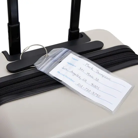 20 Pack Plastic Cruise Luggage Tags, Bulk Zip Seal and Steel Loops for Suitcases (3.5 x 7.2 In) Clear {6}