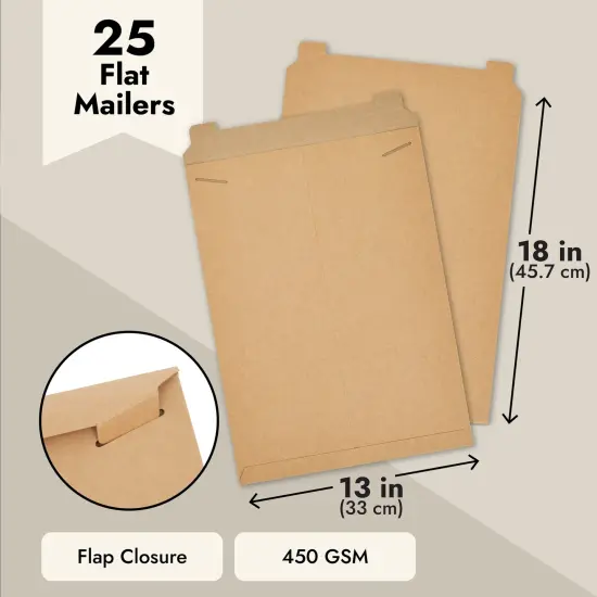25-Pack Brown Rigid Mailers That Stay Flat 13x18, Bulk Kraft Paper Sturdy Cardboard Envelopes, 450 GSM for Shipping Photos, Packing Documents, Gift Cards, CDs, Art Prints {3}