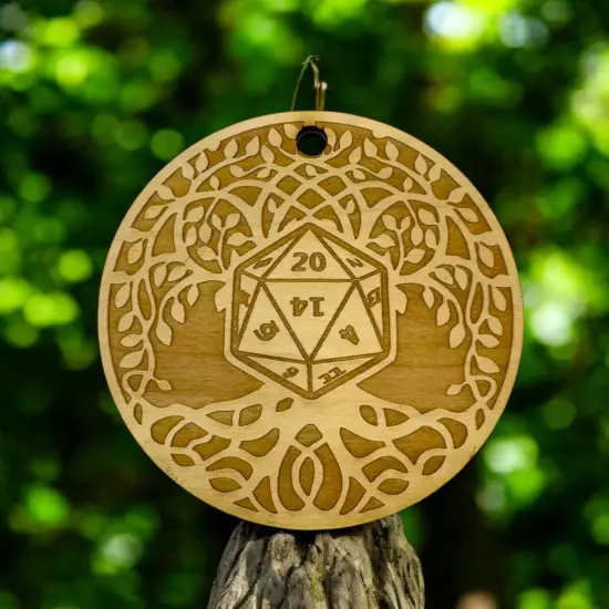 D20 Celtic Tree of Life Ornament - Raw Wood {2}