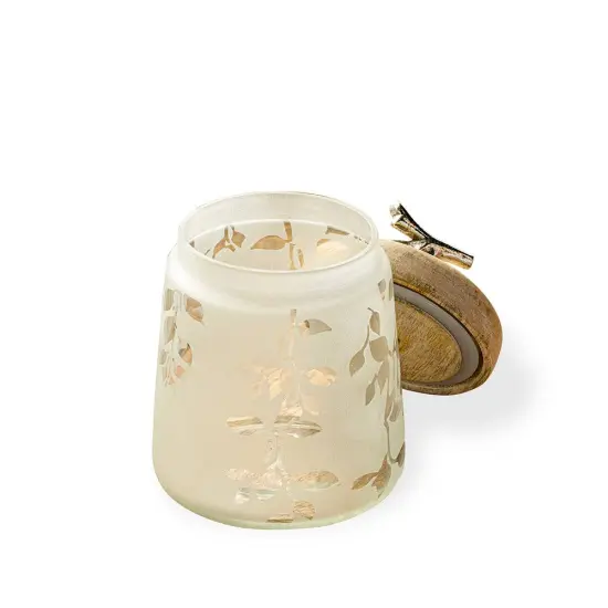 Twigy Frosted Glass Jar with Wooden Lid - 4.9X4.9X7.4" {3}