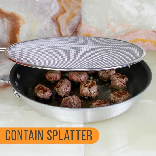 U.S. Kitchen Supply® 13" Stainless Steel Fine Mesh Splatter Screen with Resting Feet & Black Comfort Grip Handle {4}