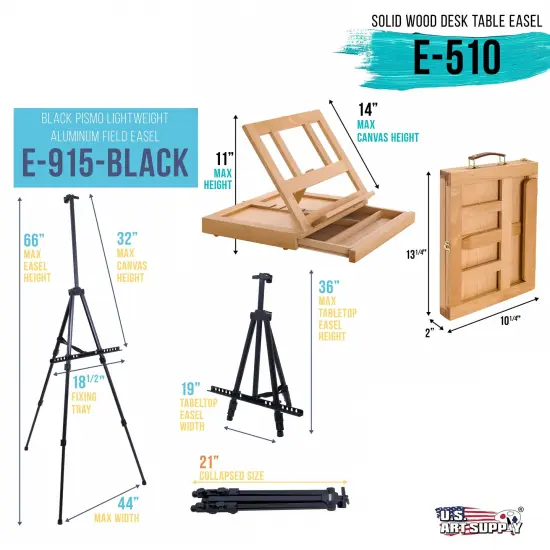 U.S. Art Supply 133-Piece Deluxe Artist Painting Set with Aluminum & Wood Easels, 72 Paint Colors, 24 Acrylic 24 Oil 24 Watercolor, 8 Canvases, Sketch {3}