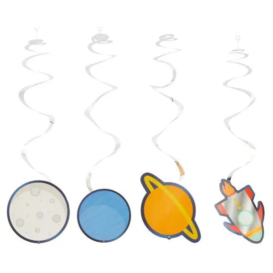 102 Piece Outer Space Birthday Party Decorations with Galaxy Backdrop, Banner, Backdrop, Balloons, Hanging Swirls, Cupcake Toppers Blue {6}