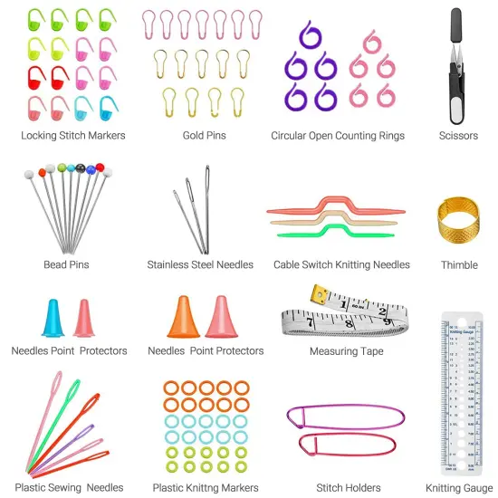 100 Pieces Crochet Hook Set with Yarn Knitting Needles Sewing Tools Full Set Knit Gauge Scissors Stitch Holders Household Tool Kit {2}