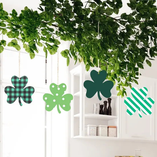 24 Pieces St Patricks Day Decorations Shamrocks Wooden Ornaments Wooden Shamrocks Clover Ornament Shamrock Wooden Cutouts Hanging Ornament with Rope for St Patrick's Day Tree Table Decor (Simple Style) {5}
