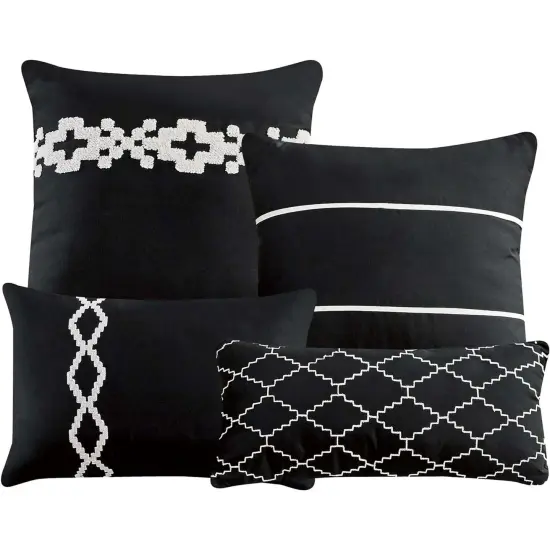 Geometric Embroidery 7 Pieces Black & White Comforter Set {3}