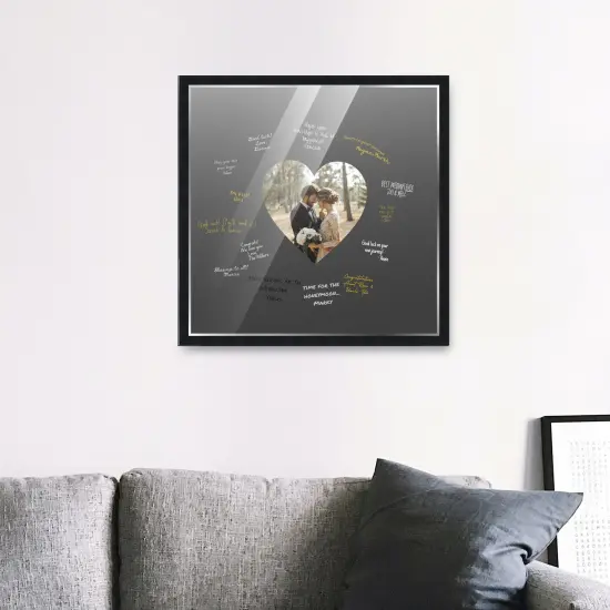 Autograph Black Wood Frame with Heart Black Mat - Perfect for Event Signatures, Silver Marker Pens Included - 3 Sizes Available {5}