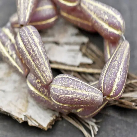 *6* 22x11mm Gold Washed Matte Dusty Rose Pink Melon Drop Beads {2}