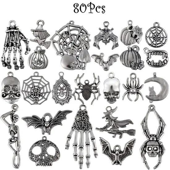 80 PCS Halloween Charms Pendants Antique Silver Pendants Halloween Jewelry Making Accessory for DIY Necklace Bracelet {2}