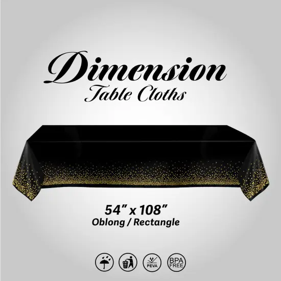 4 Pack Black and Gold Table Cloths for Parties, 54"x108" - Gold Dot Plastic Tablecloths, Black Tablecloth, Black and Gold Party Decorations, Paper Tablecloth for BBQ, Party, Fine Dining, Wedding {3}