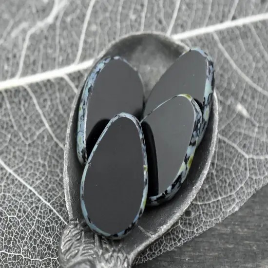 *8* 12x18mm Opaque Jet Black Travertine Table Cut Flat Teardrop Beads {3}