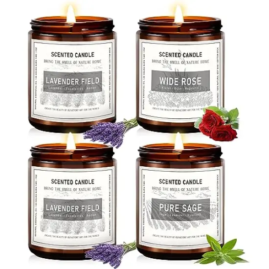 4 PACK Candles for Home Scented, Candles Set for Women, 28 oz 200 Hour Long Lasting Aromatherapy Amber Jar Candles for Women, Valentine, Mother's Day Anniversary Present {3}