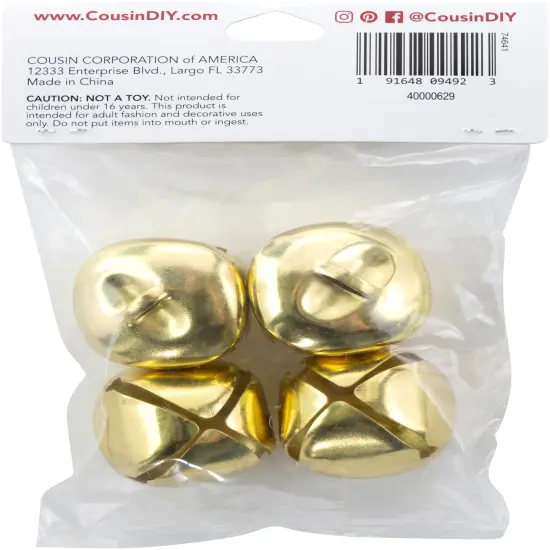CousinDIY Jingle Bells 1.375" 4/Pkg-Gold {3}