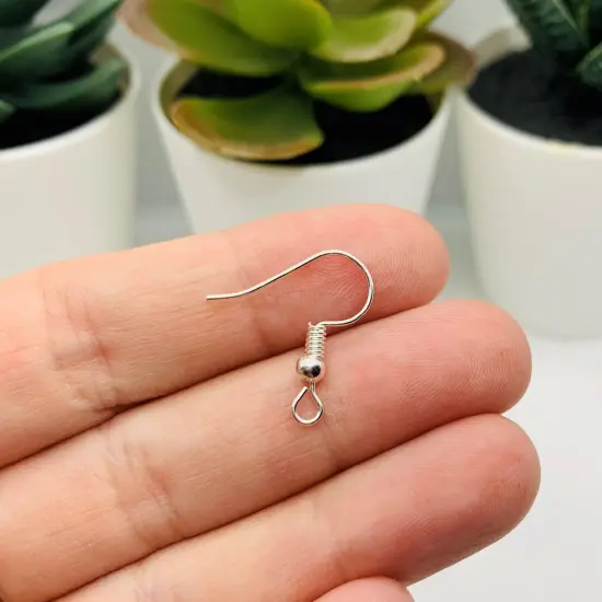 100 or 500 Pieces: Bright Silver Plated Fish Hook Earring Wires with Spring and Ball {3}